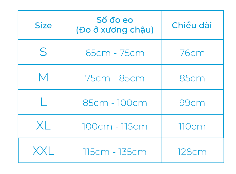 Bảng size Đai cố định lưng Bonbone Pro Hard Slim