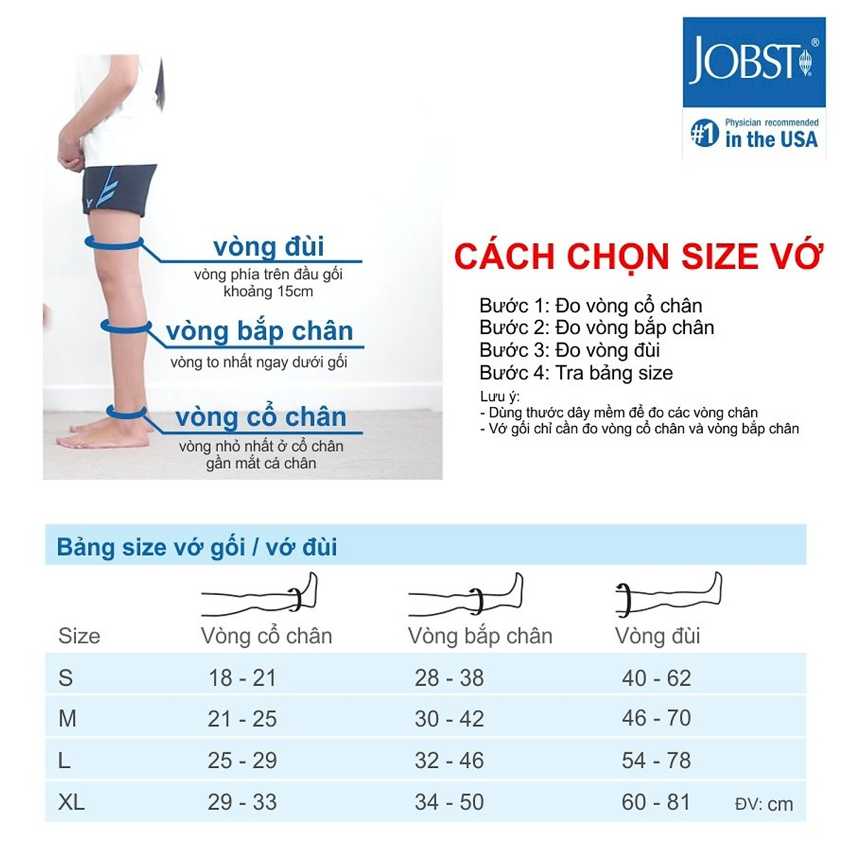 Bảng size vớ y khoa gối Jobst Relief