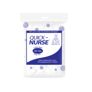 Bông viên y tế Quick-Nurse Ø3cm bao 100 viên mềm mại, thấm hút tốt