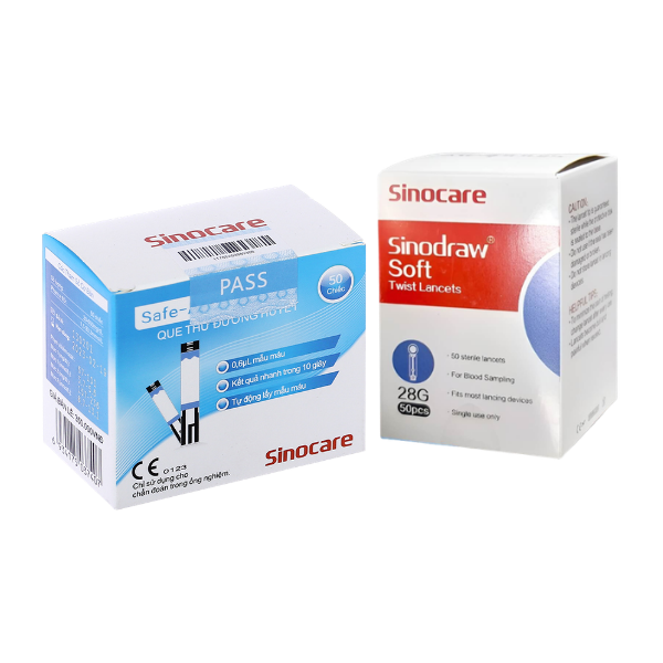 Combo Que thử đường huyết Sinocare Safe Accu và Kim lấy máu Sinodraw Soft