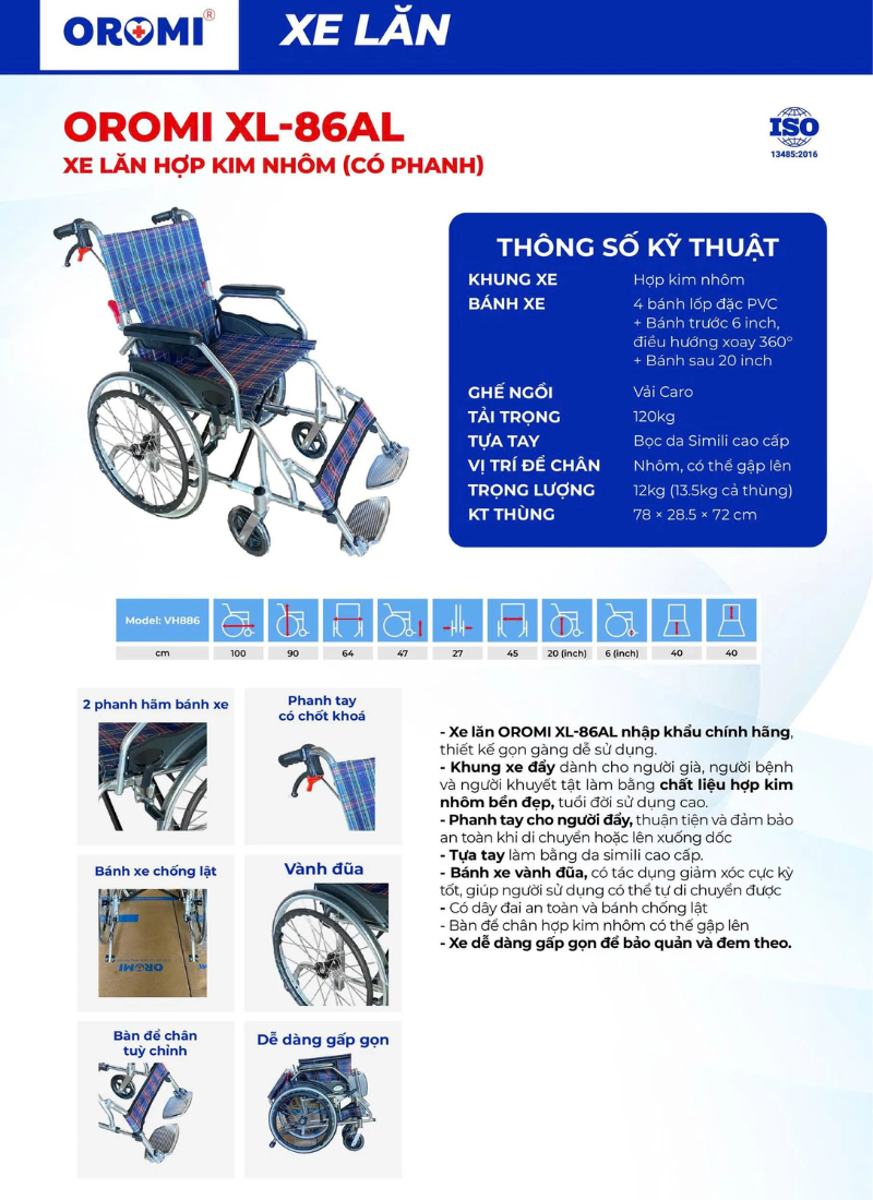 Xe lăn hợp kim nhôm Oromi Xl 86 Al